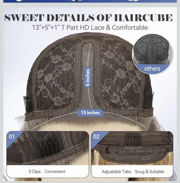 HAIRCUBE Human Hair Wig Lace Front, Rooted Creamy Light Blonde, 18" - Picture 3 of 15